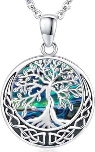 Odinstone Collar Árbol de la Vida Plata 925 Colgante Árbol de la Vida Collar Familiar Celta Concha de Abulón Joyas para Mujeres Regalos para Mamá