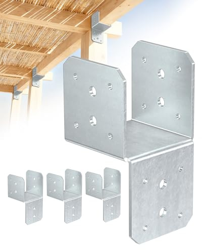 MeBantoo 4 x robuste Pfostenkappen-Krawattenhalterungen, 4 x 4 Pfostenanker und Balken-Verbindungs-Set ohne Schrauben, sicherer Holzbalken an Decks, Pavillons, Veranden (verzinkt, 4 Stück)