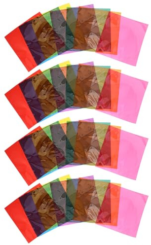 DOITOOL 90 Fogli di Cellophane Colorato Trasparente per Artigianato Pellicola a Colori 10X10 CM Set 7 Tonalità per Decorazioni Fai da Te Lavoretti Creativi e Imballaggi Regalo