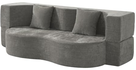 Nordivale Faltbares 3-Sitzer Gästebett & Schlafsofa, 200 cm breites XXL Bett in Grau – Bequeme Klappcouch für Wohnzimmer, Schlafzimmer als Lounge oder Gästebett