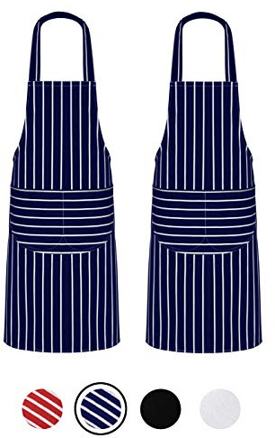 Quick Cleaning Supplies Pack of 2 Unisex Bib Aprons – 100% Combed Cotton - Professional Heavy Duty Grade – Thick Fabric Construction – Two Large Front Pockets’- Fade Resistant