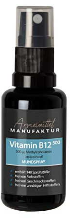 Vitamin B12 Mundspray Vegan Hochdosiert 500µg Methylcobalamin 7 Wo. Bedarf - Entwickelt in deutscher Apotheke - alkoholfrei ohne Zucker geeignet für Schwangere & Kinder