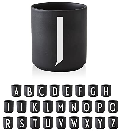Design Letters Porzellan Kaffeetassen A-Z | Schwarze Tassen für Weihnachten, Weihnachtsgeschenke Kleinigkeiten, Weihnachtsgeschenke für Frauen, Männer | Kaffeebecher | Tasse Personalisiert | 250 Ml