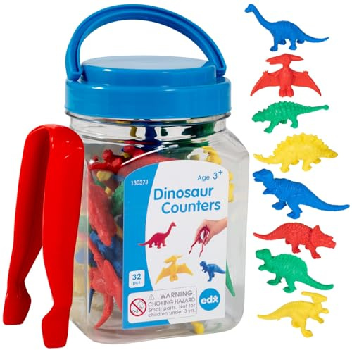 edxeducation Dinosaurier-Zähler - Minidose - Set mit 32 Stück - Zählen, Farben, Sortieren und Reihenfolgen lernen - mathematische Manipulatoren für Kinder | Zählen, Farben, Sortieren und Reihenfolgen Lernen, Mathematische Manipulatoren für Kinder