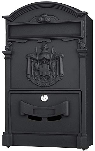 Bakaji 2832142 Buzón de pared de aluminio fundido, buzón para correo de exterior con llave, diseño vintage, color negro