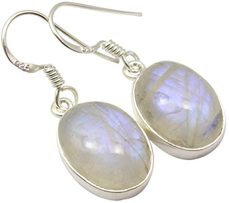 SilverStarJewel 925 Sterling Silber Regenbogen Mondstein Ohrringe 3 cm