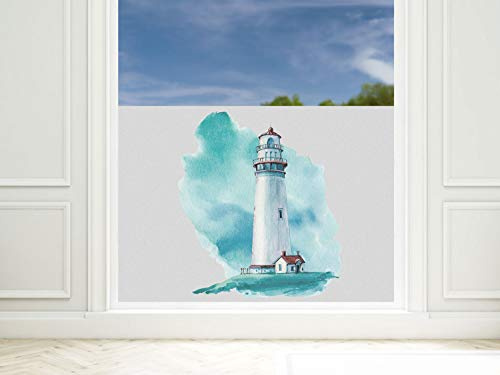 GRAZDesign Fensterfolie Leuchtturm Blickdicht Fenster [90x57cm] Bad & Dusche Motiv maritim | Sichtschutzfolie Glastür, Badfenster, Flur, Farbe Silbergrau Milchglasfolie BxH