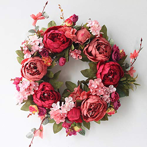 Vimmor Pfingstrose Simulierte Girlande Rattan Ringdekoration Fotografie Requisiten Hochzeitskranz Blume Haustür Dekoration Weinrot