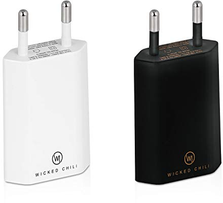 Wicked Chili 2X Pro Series Netzteil USB Adapter kompatibel mit Apple | iPhone, Samsung Galaxy / Handy Ladegerät, Smartphone Netzstecker (1A, 5V) schwarz / weiß