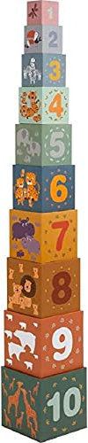 small foot Stapelwürfel Safari, Motorikspielzeug, Sortierspiel zum Zählen lernen, für Kinder ab 12 Monaten, 11957