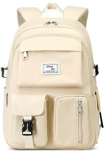 VARLIVOO Niña Mochila Estudiante Mochila 15,6 Portátil Universitaria Mochila de Mujer Adolescentes Mochila Escuela Viajar Colegio Cámping Impermeable Poliéster Beige