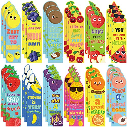 Fainne 60 Pieces Fruit Scented Bookmarks Kids Bulk Scratch and Sniff Smelly Classroom Valentines Day Back to School Bookmarks Gift Stuff for Students Christmas End of Year Graduation Birthday Favor