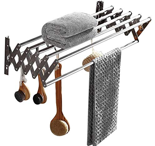LMZPJ Stendibiancheria Estensibile Stendino a Fisarmonica Stendipanni in Metallo Stendibiancheria da Muro a Fisarmonica Poco ingombrante (Color : Silver, Size : 60cm)