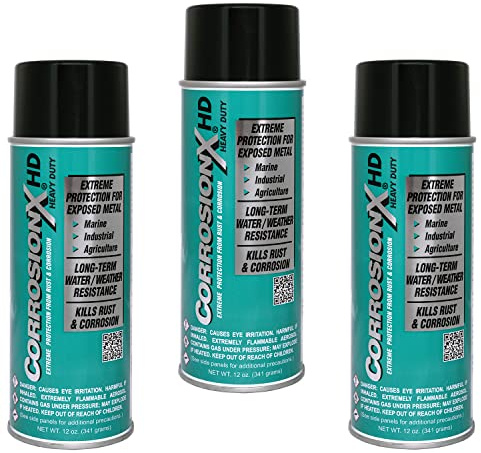 CorrosionX Heavy Duty Anti Rust Spray, Dripless Self-Healing Corrosion Inhibitor with Waterproof Barrier for Marine, Agricultural & Industrial Equipment in Saltwater Environments, 3-Pack of 12oz Cans