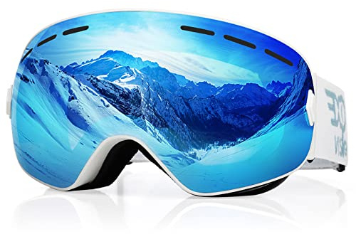 EXP VISION Gafas de esquí de snowboard para hombres, mujeres y jóvenes, antivaho, OTG, para invierno, lentes esféricas desmontables (azul sueño)