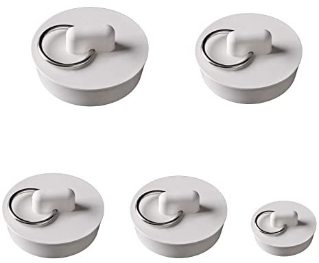 5Pcs Sink Plug Bath Plugs Rubber Drain Stoppers Set with Hanging Ring Drain Plug for Bathtub Bathroom Kitchen Sink Tubs (5 Sizes)