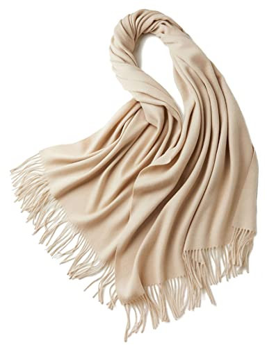 Whoiy Cashmere Schal Beige, Winterschal Damen Einfarbige Quaste 200X70cm Warmer Übergroßer Winterschal-Poncho