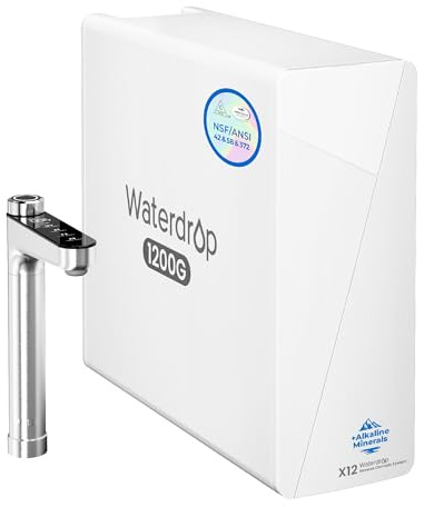 Waterdrop X12 Alkaline Mineral Reverse Osmosis System, NSF/ANSI 42&58&372 Certified, 1200 GPD, 11-Stage Filtration Tankless RO, 3:1 Pure to Drain, UnderSink, Smart Stainless Steel Faucet, BPA Free