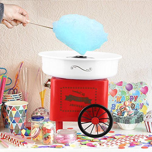 Macchina per zucchero filato, zucchero filato per bambini, macchina per zucchero filato con bastoncini e misurino, Cotton Candy Maker per compleanno bambini (Retro Mini Marshmallow macchina rossa)