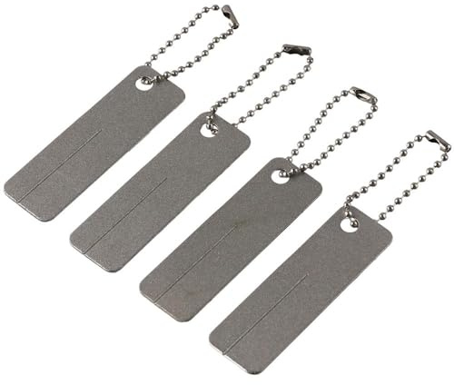 iuniq 4pcs Double Side Sharpening Stone Camping Tool with Keychain Silver Sharpener Pocket Stone For Fishing Hooks, Nails