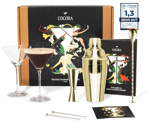 Juego de Martini Cocora | Set de Cóctel de 8 Piezas con Vasos | Coctelera, Taza medidora | Copas de cóctel de Martini | Libro de cócteles (Espresso Martini, Cosmopolitan)