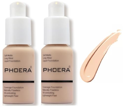 Aquapurity Phoera® Full Coverage Foundation Soft Matte Oil Control Concealer 30ml Long Lasting Flawless Cream Smooth (2 PCS 102 NUDE)