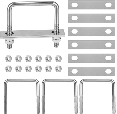 EFUTURETIME 4 x U Bügel 65mm x 80mm Edelstahl M8 U Bolzen mit Gewinde mit 8 Gegenplatte, Bügelbolzen Bügelschelle Edelstahl für Zaunbefestigung, Rohr Befestigung, Auto Abschleppen