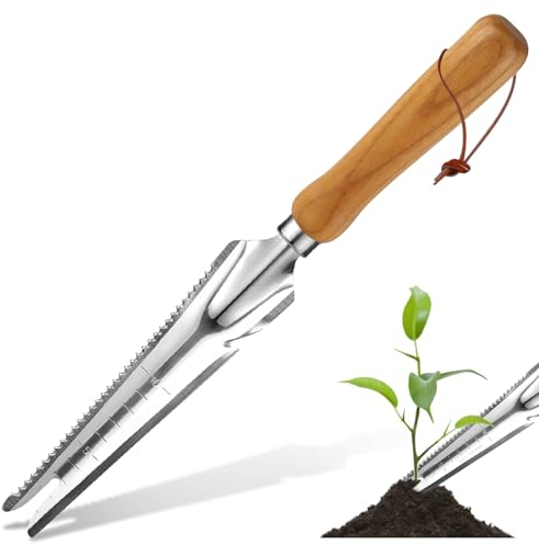 badaren Unkrautstecher Edelstahl, Manueller Unkrautjäter mit Holzgriff und Messungen, Unkrautstecher mit Holzgriff, Unkrautjäter Zum Jäten, Umpflanzen, Graben, Beschneiden, Schneiden
