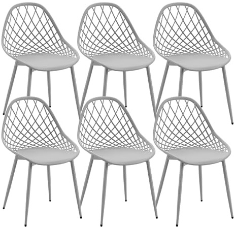 buybyroom Esszimmerstuhl 6er Set, Küchenstuhl Essstühle Kunststoffstuhl Wohnzimmerstuhl mit Stuhlbeine Metall, Set bis 120kg, Grau