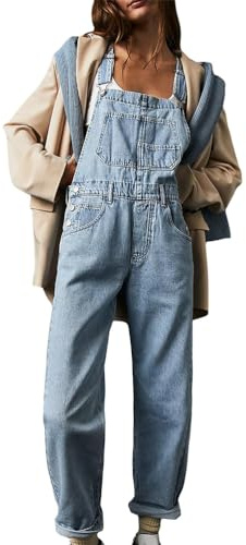 ORANDESIGNE Salopette Casual Stretch Denim Donna Jeans Tuta con Tasche Ragazza Sciolto Overall Lunga Dungarees Casual Pantaloni Bavaglino Jumpsuit Moda Hippie Cinturino
