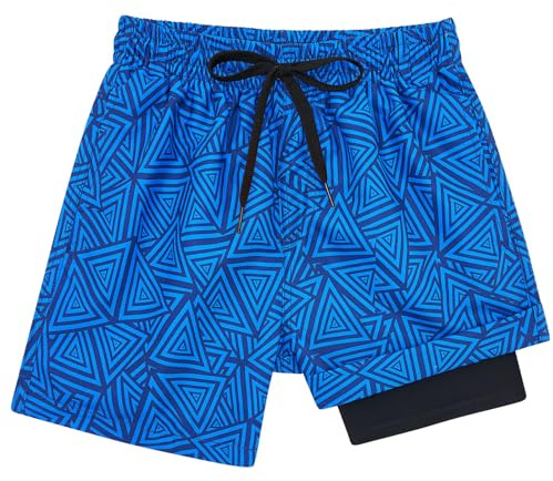 Kids4ever Badbyxor för barn snabbtorkande kompressionsshorts med anti-skavning foder boxershorts badbyxor strandshorts 7–18 år, Geometri 2, 8 år