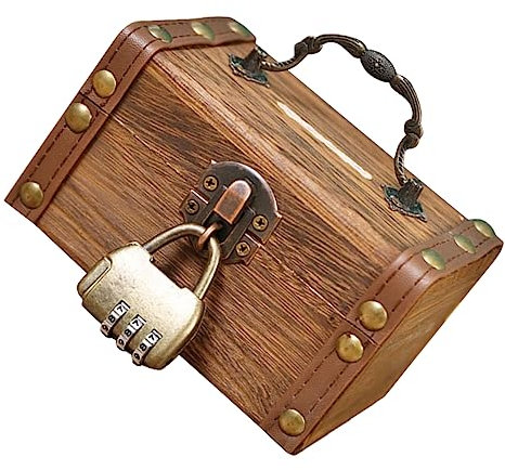 VICASKY 1 Satz Retro-Piraten-Schatztruhe Schatztruhe aus Holz mit Schloss Vorratsbehälter Schmuck Schatzkiste aus Holz Geld sicher Junge Souvenir-Box Münzbox Sparschwein Schüler Kasse