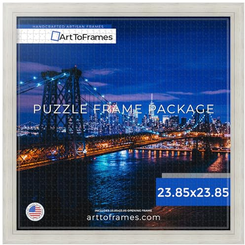 ArtToFrames 23.85x23.85 INCH/60.6x60.6 CM White Frame for 1000 Piece Puzzles.This 1.50 Inch Custom Wood Puzzle Frame is White - Comes with Economy Acrylic (Puzzle0066-78238-YWHT-23.85x23.85)