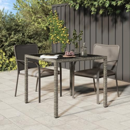 CKioict Partytisch Bistrotisch Outdoor Stehtisch Outdoor Gartentisch 90x90x75 cm Gehärtetes Glas Poly Rattan GrauGeeignet für Pools, Gärten, Rasenflächen