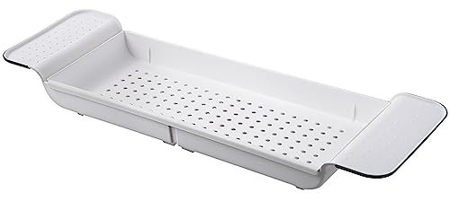 LeGDOr Badewannen-Caddy, Badewannen-Brücke, Tablett-Caddy, ausziehbar, für Bücher, Telefon, Pad-Halter, Spielzeug, Shampoo, Seife, Aufbewahrung, Badezimmer-Zubehör, Abtropfgestell, Weiß