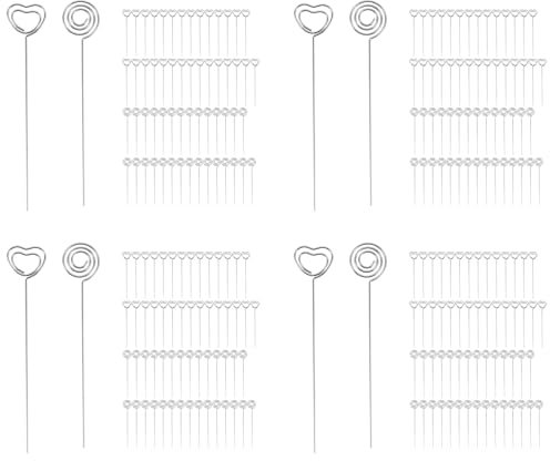 Xptieeck 240 Stuecke Metall Draehte Memo Clip Hinweis Kartenhalter Tischnummer Clip Foto Stand fuer Hochzeitstorte Kuchen Dekor, Runde und Herzform, Silbrig
