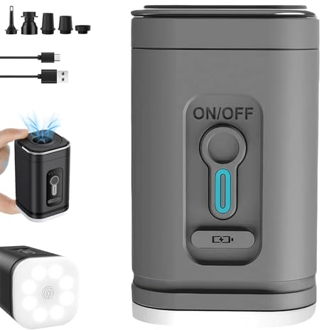 Aufladbare Camping-Luftpumpe, tragbare Ultra-Mini-Luftpumpe mit 1200-mAh-Akku, USB-wiederaufladbar zum Aufblasen der Luft für Pool, Luftbett, Matratze, Schwimmring, Vakuum-Aufbewahrungsbeutel (grau)