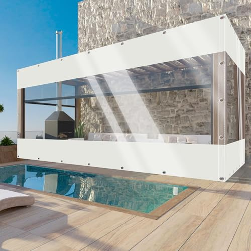 TMGJShd Telone Impermeabili Pannelli Laterali 0,5mm per Esterno, PVC Tende Telone Trasparenti con Occhielli per Tutte Le Stagioni, Esterno Pergola Auto Gazebo Veranda. (Bianco/Size: H:0.8m W:0.8m)