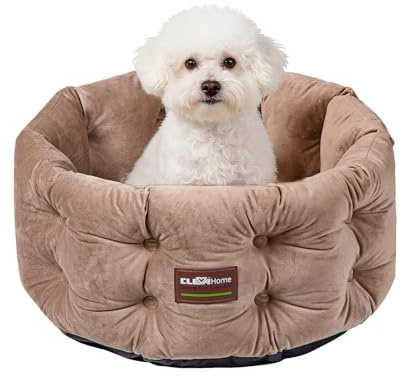 ClevaHome Cuccia Deep Nest per Gatti fino a 7 kg – Letto Rotondo da Interno in Velluto Morbido, Bordi Extra Alti, Lavabile in Lavatrice, Fondo Antiscivolo (Beige Caldo)