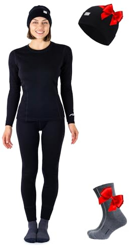 Merino.tech 100% Merino Unterwäsche Damen Set Shirt & Hose + Wandersocken | Leicht/Midweight/Schwer Funktionsunterwäsche, Skiunterwäsche, Thermounterwäsche Set für Wandern, Ski, Outdoor, atmungsaktiv