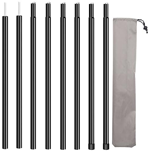 SHITOOMFE Tarp Poles 8 Sections Tent Poles with 1PC Storage Bag 78.74 Inch Elescopic Adjustable Tarp Poles Anti-Slip Awning Poles for Headroom Canopy Porch Sun Shade Sail