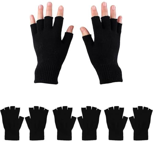 ARROMI 3 Pairs Black Fingerless Knitted Gloves for Men, Women & Kids - Thermal Winter Gloves for Cold Weather