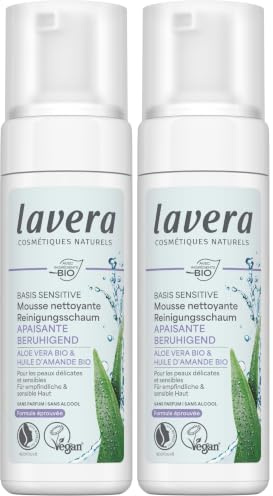 lavera basis sensitiv Mousse nettoyante - Aloe vera bio & Huile d'amande bio - Nettoyage du visage - formule de nettoyage naturelle -cosmétiques naturels - végan - bio (1 x 150 ml) (Lot de 2)