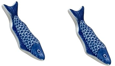 SHOWERORO Keramik Essstäbchenhalter Blau Dekorative und Einfache Aufbewahrung Fischform 2 Stück Einzigartiges und Schlichtes Design für Küche und Hotel
