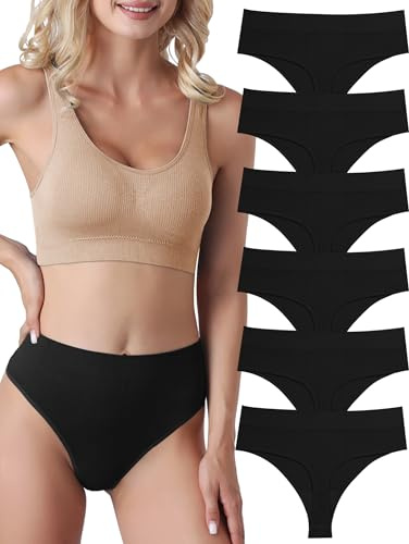 Evolyline 6-pack string, tanga, dam, magkontroll, kalsonger, tanga, dam, sömlösa stringar, tanga, set, hög midja, underkläder, kvinnor, bomull, string, ventilerande, mjuka trosor, svart, XL