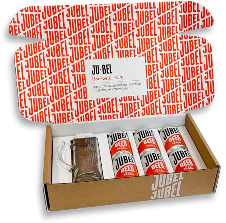 JUBEL Peach Gift Pack With Branded Glass (6x330ml) - Perfect Beer Gift - Award Winning & Gluten Free - Vegan & Low Calorie - Dangerously Refreshing Fruit Lager - Craft Beer Gift Set | Dangerously Refreshing Fruit Beer, Vegan, Gluten Free, Low Calorie, Low Sugar, Sociable ABV, B Corp Certified,