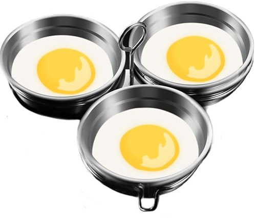 Poached Egg Cooker, Stainless Steel Egg Poacher, 3-Cup Poached Egg Cooker, Nonstick Egg Poacher Cups, Egg Poaching Pan with Rack for Microwave Oven Stovetop, Egg Poaching Pan, Round