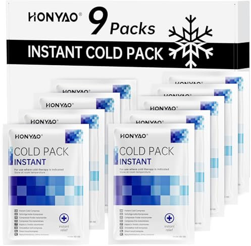 HONYAO Instant Ice Pack, 9 Packs Disposable Instant Cold Packs, Ice Packs for Sports Injuries, Cold Compress for Pain Relief, Swelling, Inflammation, Sprains, Toothache, Athletes & Outdoor Activities