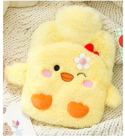 YYAOGAGNG Hot Water Bottle with Fluffy Cover, 2-in-1 Water Bag for Cold & Hot Compress for Sleeping and Feet (Yellow)