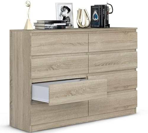 Beneli Kommode Sonoma 140x40x97 cm | Moderner Schubladenschrank mit 8 Schubladen | Kommodenschrank für Schlafzimmer, Flur & Wohnzimmer | Stilvolles Sideboard in Holzoptik